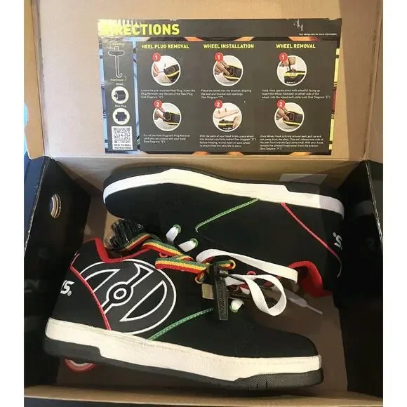 Propel 2.0 - Black/Reggae HEELYS Wheeled Sneaker - Youth/Mens Sz 7 - New In Box - Picture 7 of 8